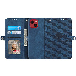 Etui en PU anti-chute, motif losange araignée avec béquille, porte-cartes et dragonne pour votre iPhone 14 Plus - bleu