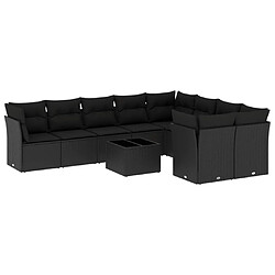 Maison Chic Salon de jardin 10 pcs avec coussins | Ensemble de Table et chaises | Mobilier d'Extérieur noir résine tressée -GKD25338