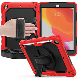 Wewoo Housse Étui Coque Pour iPad 10.2 Gel de silice coloré antichoc + de protection PC avec support et bandoulière et et fente stylo Rouge pas cher