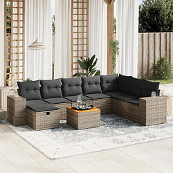 Maison Chic Ensemble Tables et chaises d'extérieur 9 pcs avec coussins,Salon de jardin gris résine tressée -GKD458760