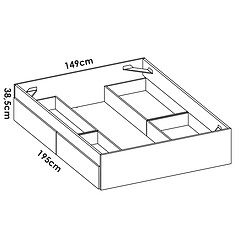 Pegane Ensemble de structure de lit + 4 tiroirs, couchage 140x190 cm coloris chêne naturel - Longueur 148 x Profondeur 194 x Hauteur 39 cm