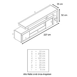 Mpc Meuble TV Laqué Blanc Bordure Aspect Chêne Avec LED 227 X 52 X 35 Cm