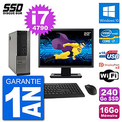 PC Dell 7020 SFF Ecran 22" Intel i7-4790 RAM 16Go SSD 240Go Windows 10 Wifi - Occasion