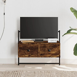 Maison Chic Meuble TV scandinave mural Banc TV suspendu pour salon - chêne fumé 60,5x30x51 cm bois d'ingénierie -MN70520