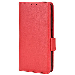 Etui en PU texture litchi, fermoir aimanté avec support rouge pour votre Samsung Galaxy F52 5G