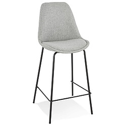 Alterego Tabouret snack mi-hauteur 'ALOE MINI' en tissu gris avec pied en métal