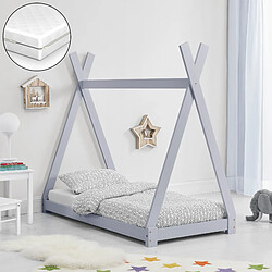 Lit Tipi pour Enfants avec Matelas Orthopédique Onejda Gris Clair 80 x 160 cm [en.casa]