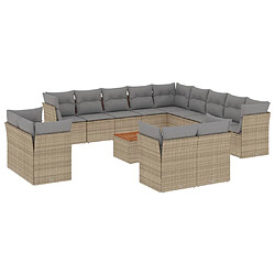 vidaXL Salon de jardin et coussins 14 pcs mélange beige résine tressée