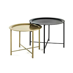 Pegane Lot de 2 tables d'appoint coloris noir-or en métal - H 44/49 x Ø 52/62 cm