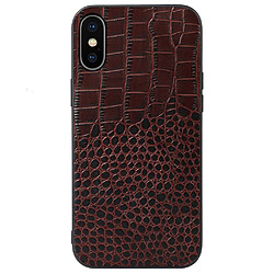 Coque en cuir véritable texture crocodile café pour votre iPhone XS Max 6.5 pouces