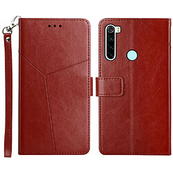 Etui en PU motif ligne en forme de y, antichoc avec support rouge vin pour votre Xiaomi Redmi Note 8 2021