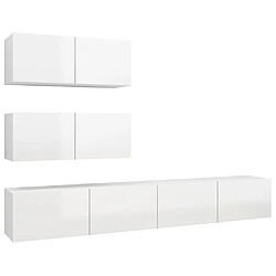 Maison Chic Ensemble de meubles TV 4 pcs | Banc TV Moderne pour salon | Meuble de Rangement - Blanc brillant Aggloméré -MN67413