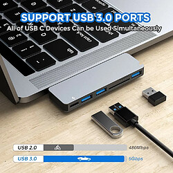 Elixir Adaptateur de concentrateur USB C pour MacBook Pro/Air 2020 2019 2018, accessoires USB-C 6 en 1 compatibles avec MacBook Pro 13? et 15? avec 3 ports USB 3.0, lecteur de carte TF/SD, alimentation USB-C (gris) pas cher