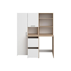 Avis Vente-Unique Meuble pour machine à laver avec étagères, placards et colonne de rangement - Naturel clair et blanc - L156 x H184 cm - ERKANO