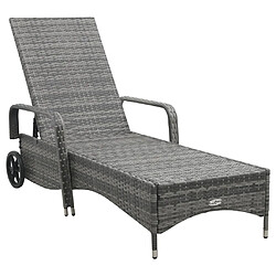 Helloshop26 Transat chaise longue bain de soleil lit de jardin terrasse meuble d'extérieur 198 cm avec roues résine tressée anthracite 02_0012596