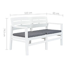 vidaXL Banc de jardin à 2 places et coussins 133 cm Plastique Blanc pas cher