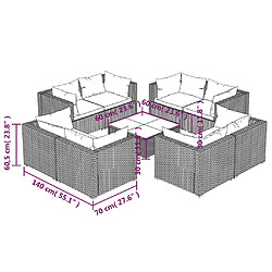 vidaXL Salon de jardin 9 pcs avec coussins Résine tressée Gris pas cher