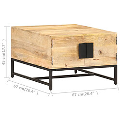 vidaXL Table basse 67x67x45 cm Bois de manguier massif pas cher