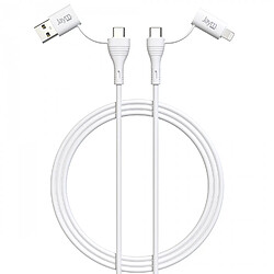 JAYM - Câble Quadriplug 4 en 1 USB-C / USB-A vers USB-C et Lightning - 1 mètre - Collection POP - Blanc