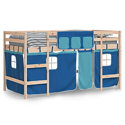 Avis Vidaxl Lit mezzanine enfants et rideaux bleu 80x200cm bois pin massif