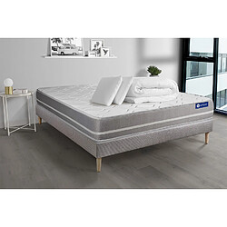 ACTISOM Pack prêt à dormir matelas Latex + mémoire de forme ACTILATEX TOUCH 140x200 cm + sommier KIT gris + 2 oreillers + couette