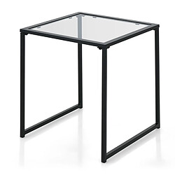 Helloshop26 Table d'appoint carrée d'extérieur de 43 cm en verre trempé cadre en métal assemblage facile petite table basse pour salon porche terrasse jardin noir 20_0005204