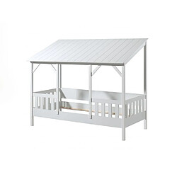 Vipack MALIA Lit cabane 90x200cm avec toit blanc + Sommier 16 Lattes 90x200cm Beige 