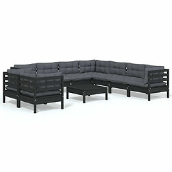 Maison Chic Salon de jardin 10 pcs + coussins - Mobilier/Meubles de jardin - Table et chaises d'extérieur Noir Bois de pin massif -MN73644