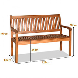 Helloshop26 Banc de jardin en bois avec dossier et accoudoir large idéal pour balcon jardin bord de piscine 20_0004786