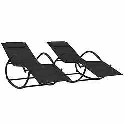 Maison Chic Lot de 2 Chaises longues à bascule | Bain de soleil Relax | Transat Noir Acier et textilène -GKD30662