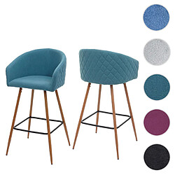 Mendler 2x tabouret de bar HWC-D72, chaise bar/comptoir, avec dossier, tissu ~ turquoise