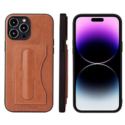 Coque en TPU + PU antichoc, anti-chute avec béquille et porte-carte pour votre iPhone 14 Pro - marron