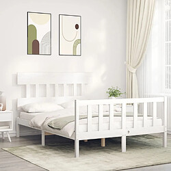 Maison Chic Lit adulte - Cadre Structure de lit avec tête de lit Contemporain blanc 140x200 cm bois massif -MN83134