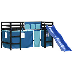 Acheter Vidaxl Lit mezzanine enfants et rideaux bleu 80x200cm bois pin massif