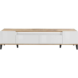 Acheter Alter Meuble TV de salon, Made in Italy, meuble TV avec 2 portes et 2 tiroirs, cm 200x40h47, blanc brillant et érable