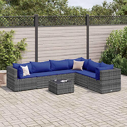 vidaXL Salon de jardin 7 pcs avec coussins Gris Résine tressée