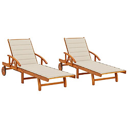 vidaXL Chaises longues lot de 2 avec coussins Bois d'acacia solide