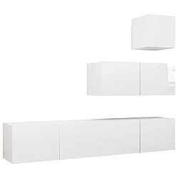 Maison Chic Ensemble de meubles TV 4 pcs | Banc TV Moderne pour salon | Meuble de Rangement - Blanc brillant Aggloméré -MN88673