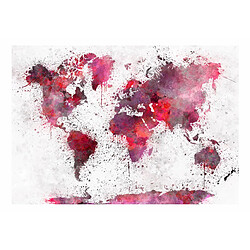 Artgeist Papier peint - World Map: Red Watercolors [100x70]