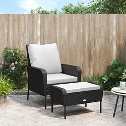 vidaXL Chaise de jardin avec tabouret noir résine tressée 