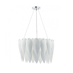 Luminaire Center Suspension Phillipa verre blanc céramique et chrome poli 3 ampoules