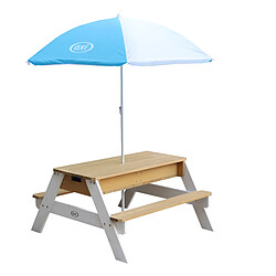 AXI Nick Table Sable et Eau / Table Pique Nique avec Parasol, Bois BLANC & Marron | Table Jeux d'eau avec Couvercle, Boîtes de Rangement & Parasol | Table d eau Extérieur pour le jardin - 95x97x48cm