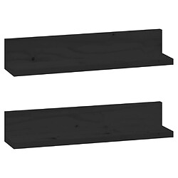 vidaXL Étagères murales 2 pcs Noir 50x11x9 cm Bois de pin massif