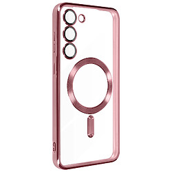 Avizar Coque MagSafe pour Samsung S23 silicone protection caméra Transparent / Rose