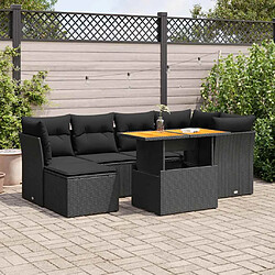 vidaXL Salon de jardin 7 pcs avec coussins noir résine tressée