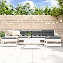 vidaXL Salon de jardin 7 pcs avec coussins blanc bois massif