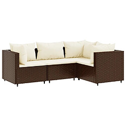 vidaXL Salon de jardin 4 pcs avec coussins Marron Résine tressée