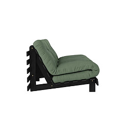 Inside 75 Canapé convertible futon ROOTS pin laqué noir matelas 160 x 200 cm coloris vert olive