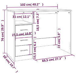 vidaXL Bureau avec tiroirs Blanc 102x50x76 cm Bois d'ingénierie pas cher