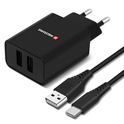 Chargeur Secteur Double USB 2.1A Smart IC + Câble USB-C Swissten Noir